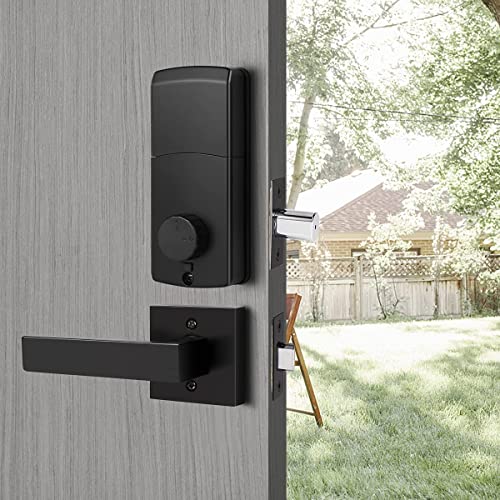 Probrico Keypad Deadbolt With Passage Door Handle, Keyless Smart Deadbolt With 100 Codes With 1-Touch Motorized Locking, Black #TOP5