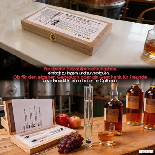 Notimin Alkoholmeter 3 pcs 0-40 Vol%, 40-70 Vol%, 70-100 Vol% Alkoholmessgerät Tester Alkoholgehalt + Glas Meßzylinder für alle Spirituosen/Destillate, Whisky, Brandy, Wodka