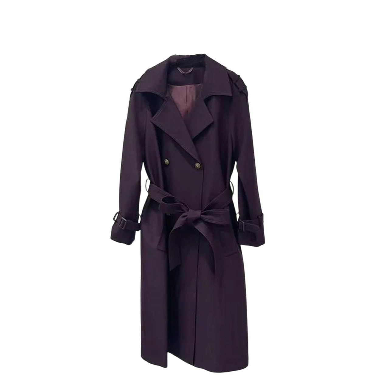 Womens Trench Coat Double Breasted Lapel Long Belt Slim Fit Solid Color Womens Trench Coat