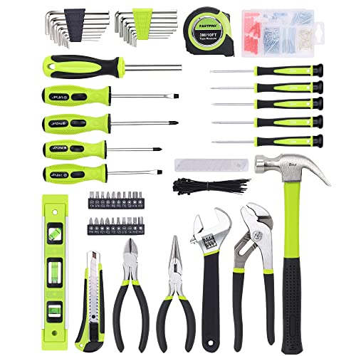 Image of FASTPRO 215-Piece Home Repairing Tool Set with 12-Inch Wide Mouth Open Storage Bag, Household Hand Tool Kit, Green