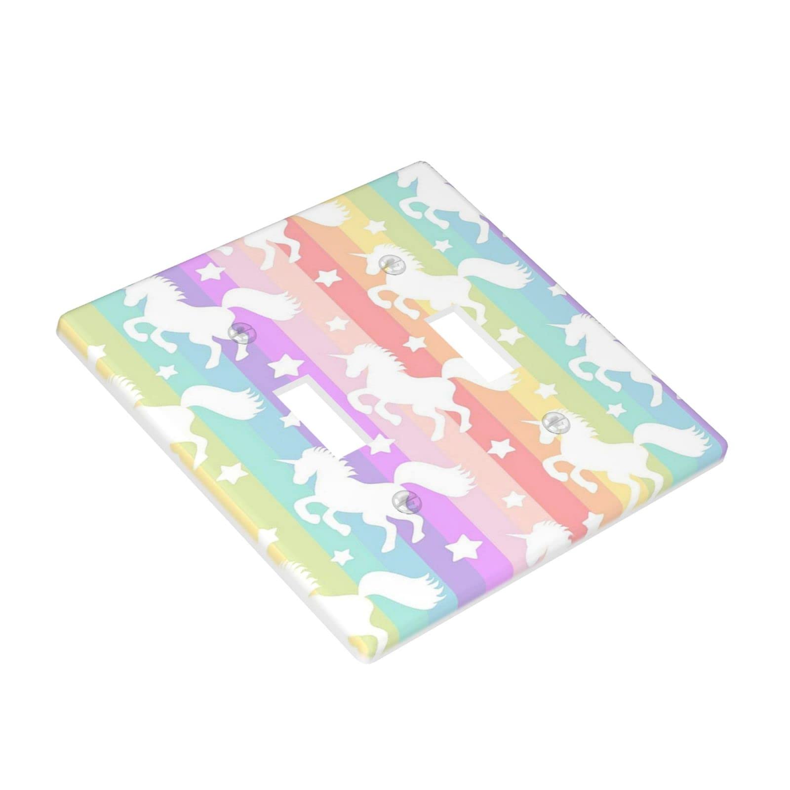 Unicorn Double Toggle Light Switch Cover Decorative 2 Gang Wall Plate Plastic Bedroom Living Cute Decor Faceplate 4.5 X 4.5 In Pink