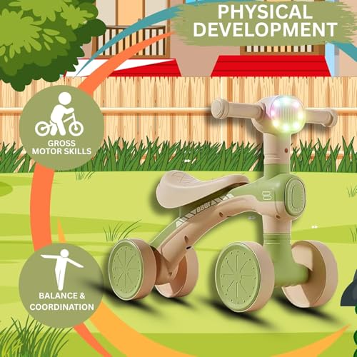 Image of Kids Balance Bike with Music & LED Lights | 4 Wheel Toddler Ride On Toy for 1-5 Years Boys & Girls | Lightweight, Safe & Durable Baby Walker Bike (Green (KB-157))