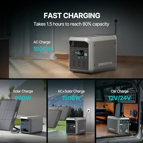 Image of DABBSSON 2048Wh Portable Power Station, Safe Semi-Solid LiFePO4, 3300W Power Boost, 2200W AC Output 6, 41lb,Compact & Lightweight, 1.3X Runtime, 2000L Solar Generator for Camping /Home /RV