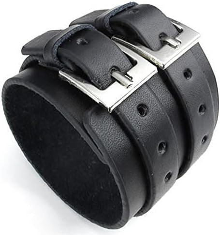 Casoty Black Bracelets for Men and Women Leather Bracelet Punk Rock Viking Mens Cuff Bracelet Jewelry for Men Women