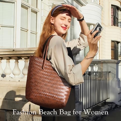 Image of Tavaleu Straw Beach Bags for Women, Tote Handbag Shoulder Bag for Women, Beach Straw Purse Buckets Summer Fashion Hobo Bags