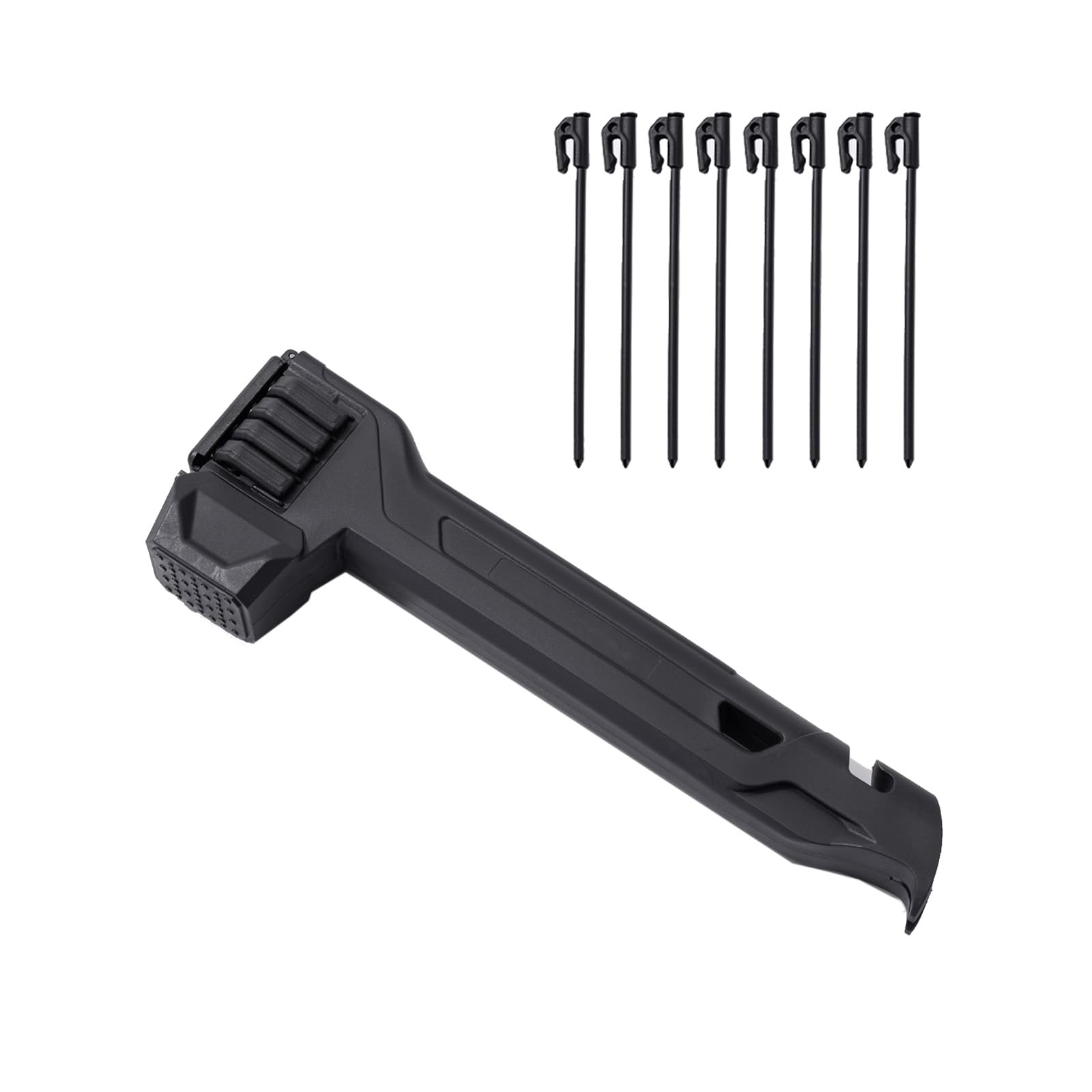 Camping Hammer with 8 Pegs,Tent Stake Hammer with 8 Tent Stakes,Lightweight Camping Mallet with Nail Puller & Bottle Opener, Heavy Duty Tent Peg Hammer for Outdoor Hiking Camping Backpacking (Black)