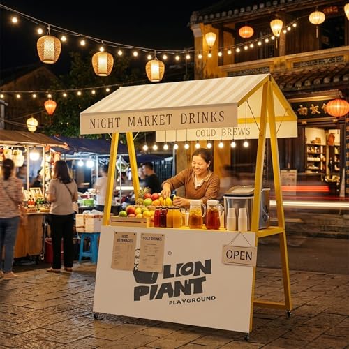 Carrello pieghevole del venditore con baldacchino, bancarotta portatile sul mercato delle ruote per i mercati degli agricoltori, fiere dell'artigianato, vendita di cibo di strada. Robusto telaio in fe