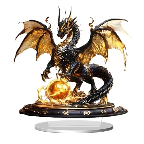 Ornement Animalier en Acrylique pour Bureau ou Appartement, Dragon doré Scintillant, Figurine en Acrylique 2D, décoration de Bureau pour Couloir, Objet...