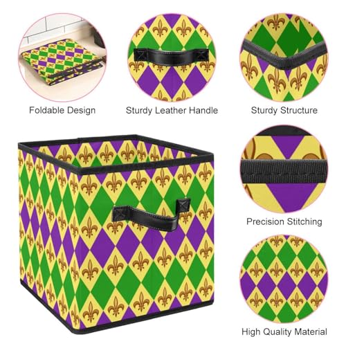 Boîte de rangement en tissu durable motif Mardi Gras design cube