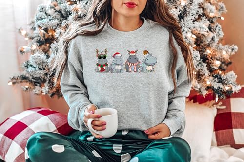 Christmas Hippo Sweatshirt, Cute Retro Hippo Xmas Gift Shirt, Hippo Lover Christmas Shirt, Hippo Xmas Tee Gift, Xmas Hoodie Present, Cozy Winter Shirt, Oversized Shirt, Cute Animal Christmas Gift3