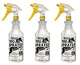 HARRIS Professional Spray Bottle for Horses 32oz (3-Pack), All-Purpose Chemically Resistant with Clear Finish, High Output Pressurized Sprayer, Adjustable Nozzle and Measurements