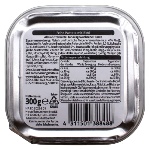 Edeka Feine Pastete mit Rind Hundefutter, 10er Pack (10 x 300g)