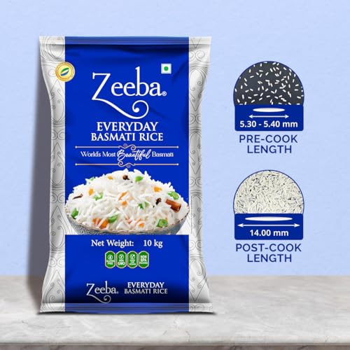 Image of Zeeba Everyday Basmati Rice 10 Kg, Perfect for Everyday Cooking (Cooked length upto 14mm*)