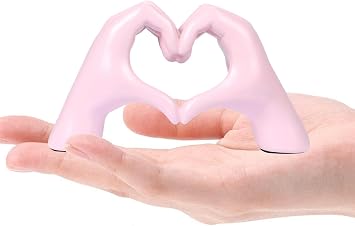 Pink Decor Heart Hands Sculpture for Living Room Bedroom Bookshelf Mantle Desk Decoration, Modern Home Decor Aesthetic for Wedding Anniversary Mother Decorations 4.13"