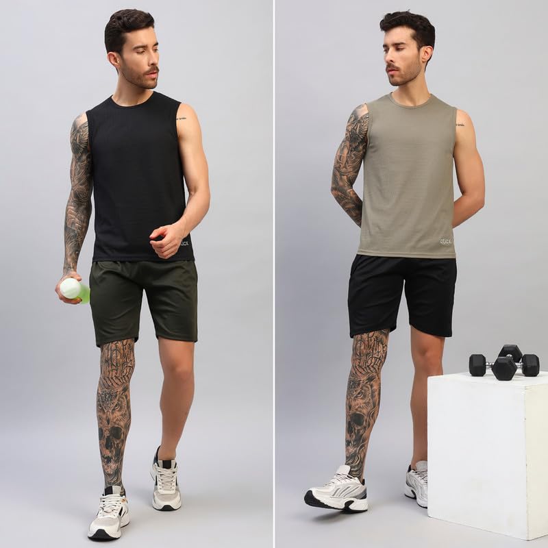 Image of ATICX Men's Slim Fit Sleeveless Sports T-Shirt - Gym Vest, Quick Dry Breathable Training Tank Top for Workout, Running, Cycling, Badminton, Basketball & Swimming Training Wear