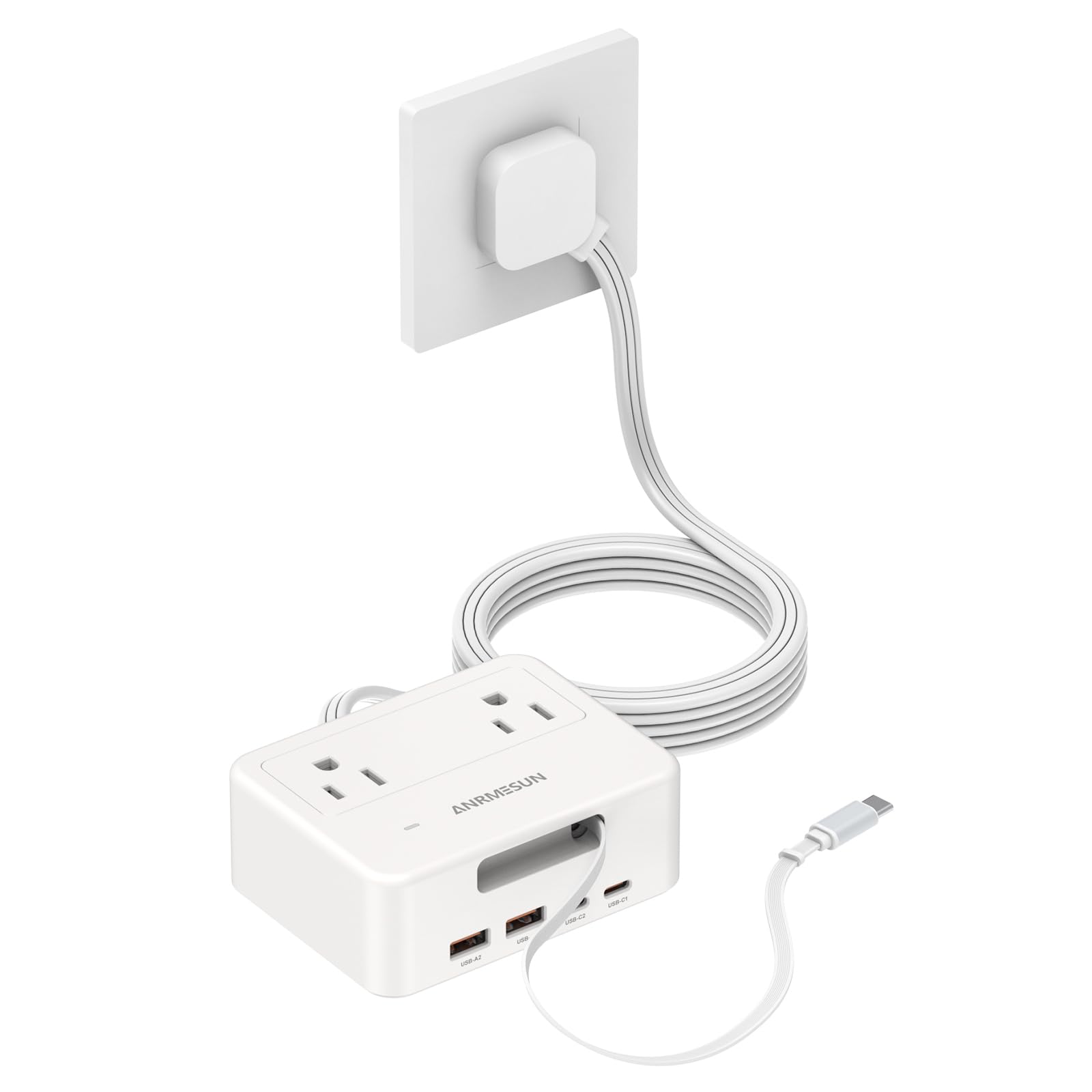 Photo 1 of Surge Protector Power Strip with Retractable USB C Cable, 4 AC 4 USB White