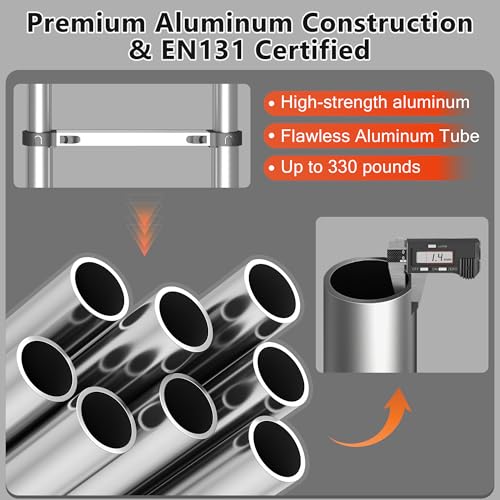 Image of Telescoping Ladder A Frame 16.5Ft Aluminum with Stabilizer Bar, Silver | 330 LBS Capacity, Collapsible Extension Ladder with Non-Slip Feet for House, Roof, RV & Travel Trailer