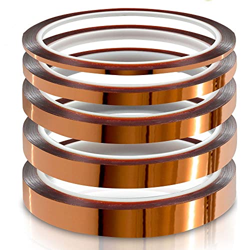 Image of MYJOR high Temp Tape, Heat Press Tape Used to Protect CPU, PCB Circuit Board Professionals (1 /8 inch, 1 /4 inch, 3 /8 inch, 1 /2 inch, 5 /8 inch-108ft, 5 Rolls)
