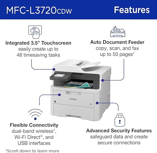 Brother MFC-L3720CDW 무선 컬러 레이저 프린터, 스캐너, 복사기 및 팩스 포함 | 자동 양면 인쇄 및 250매 용량 | 구독 새로 고침 체험(1). 아마존 대시 보충 준비. (프리미엄 리뉴얼) — 사진 3