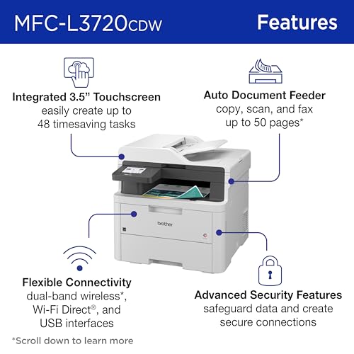Brother MFC-L3720CDW Wireless Color Laser Printer with Scanner, Copier & Fax | Auto Duplex & 250-Sheet Capacity | Refresh Subscription Trial(1). Amazon Dash Replenishment Ready. (Renewed Premium)