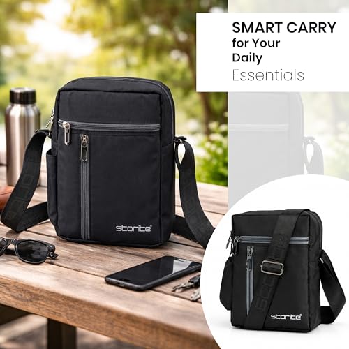 Image of Storite 10 Inch Stylish Padded Mini Sling Crossbody Bag for Men and Women, Small Passport Travel Sling Bag With Water Bottle Pocket