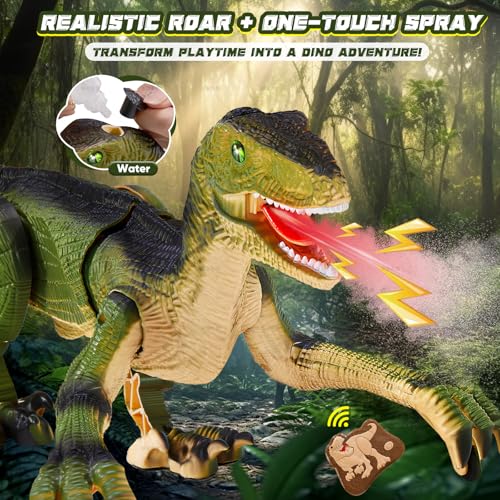 Aotrytion Remote Control Dinosaur Toys for Kids, Dinosaur Toys for Boys Big Walking Velociraptor Dino with Light Sound and Spray Stream Birthday - Image 2