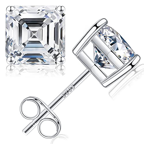 2Ct Asscher Cut Moissanite Earrings For Women, Brilliant D Color Vvs1 Clarity Lab Created Diamond Stud Earrings 14K White Gold Vermeil Solid S925 Sterling Silver Moissanite Stud Earrings For Women Gift #TOP12
