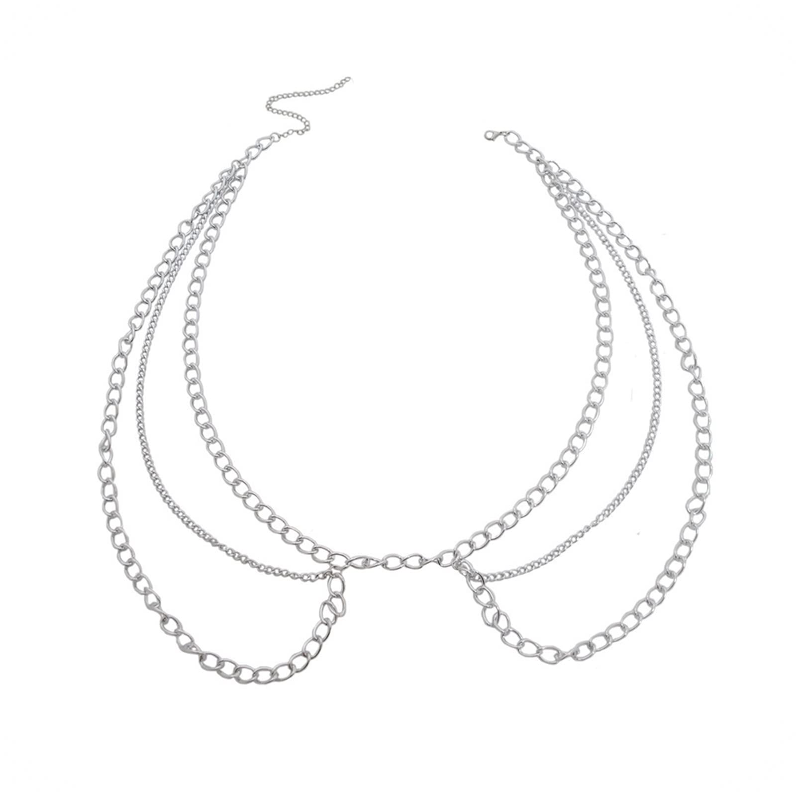 Cintura a Catena in Vita con Nappa, Catena in Vita Grande Catena Multistrato placcata in Argento Nappa Catena a cordolo in Vita Gioielli per Il Corpo per Le Donne (Argento a)