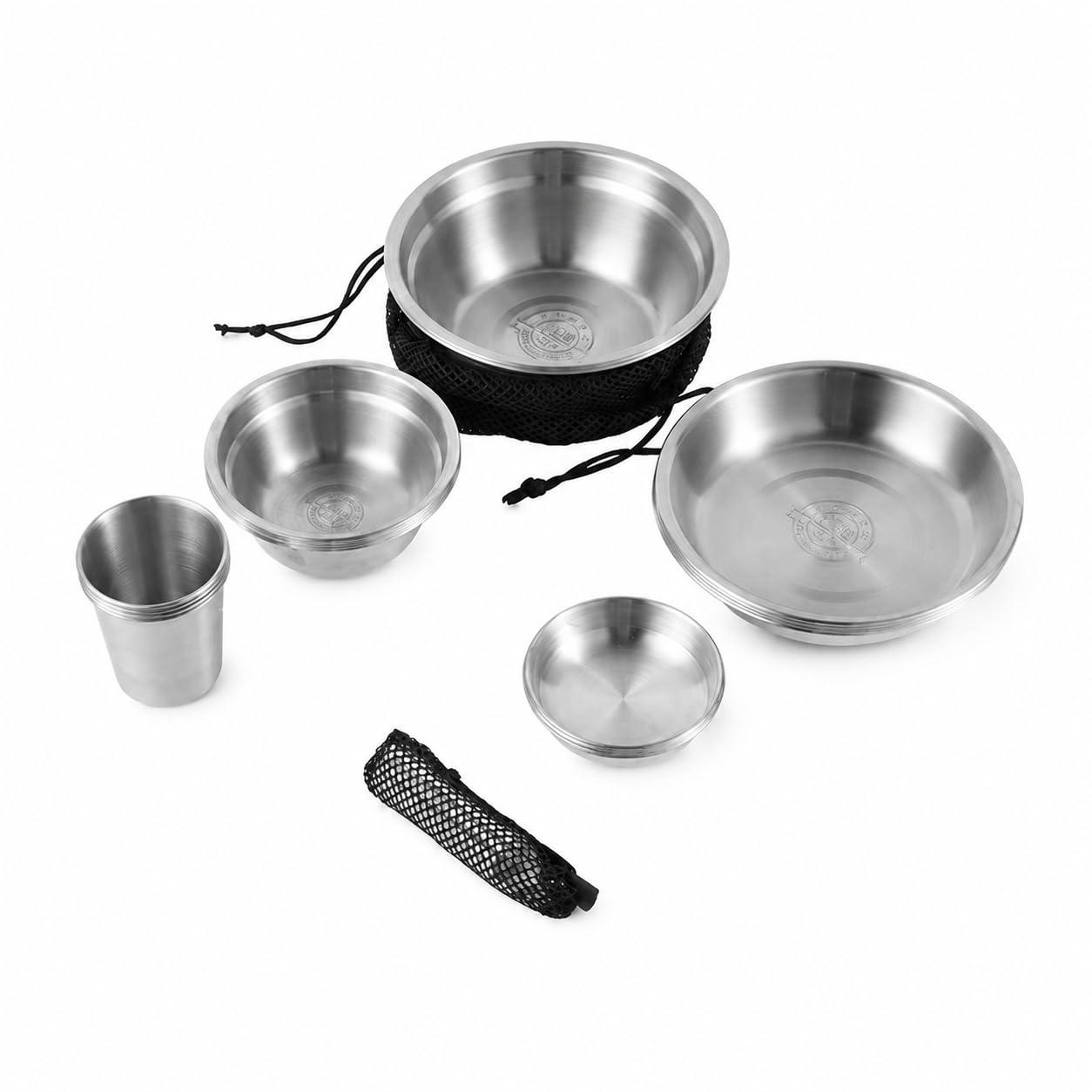 Set Vaisselle Camping Métal, Couvert Pliable and Bols Tasses, Sac Rangement en Mesh, pour Randonnée Pique-Nique