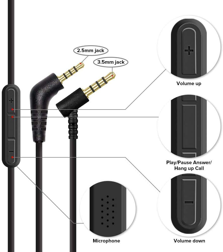 QC3 Replacement Audio Cable Cord for Bose Quietcomfort 3 QC3 Headphone with Inline Mic Volume Control 1.4 Meters 3.5mm to 2.5 mm Cable for iOS Android System (Built-in Microphone)