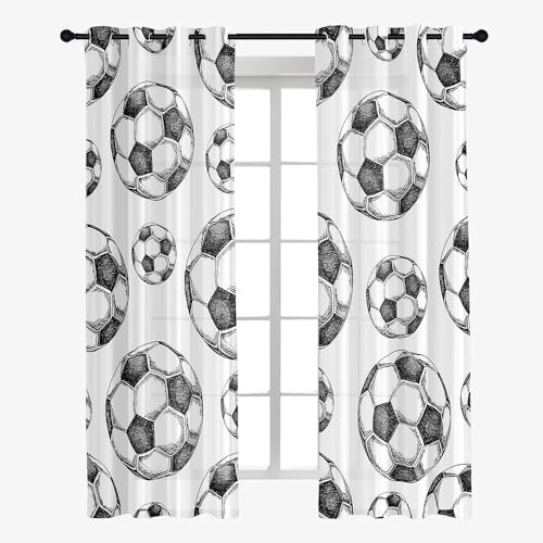 Hixingo Lot de 2 Rideau Voilage Impression de Football, Rideau Semi-Transparent à Oeillet...