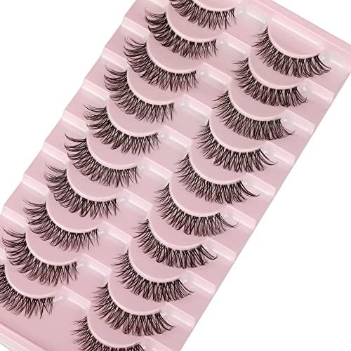 wiwoseo False Eyelashes Natural Fluffy Wispy Curly 3D Effect Short Lashes Lightweight 10 Pairs Pack 16MM