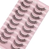 wiwoseo False Eyelashes Natural Volume Cat Eye Lahes Wispy Russian Strip Lashes 3D Effect Clear Band