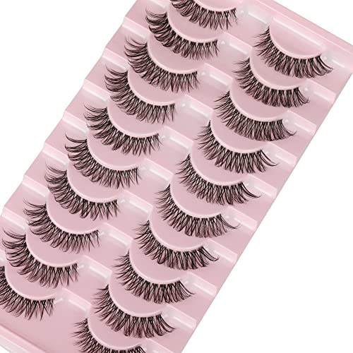 Wiwoseo False Eyelashes Natural Volume Cat Eye Lahes Wispy Russian Strip Lashes 3D Effect Clear Band Eyelashes 14Mm 10 Pairs Pack #TOP13