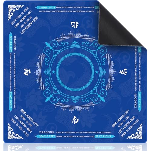 Eikovia Mahjong Mat,Mahjong Mat for Table with Bag,32.3 x 32.3 Inch Non-Slip Noise Reduction Gaming Mat for Mah Jongg,Poker,Board Games, Dominoes,Card Games(Blue)