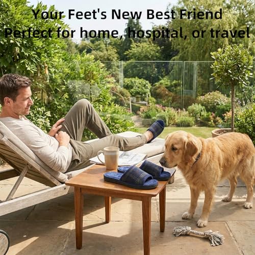 Image of Men's Comfort Open Toe Slippers, Upgraded 60D Memory Foam Bedroom Slip on