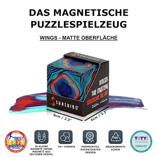 SHASHIBO Formwechsel-Box – Preisgekrönter, patentierter Zappelwürfel mit 36 Seltenerdmagneten – lässt Sich in über 100 Formen verwandeln (Wings)