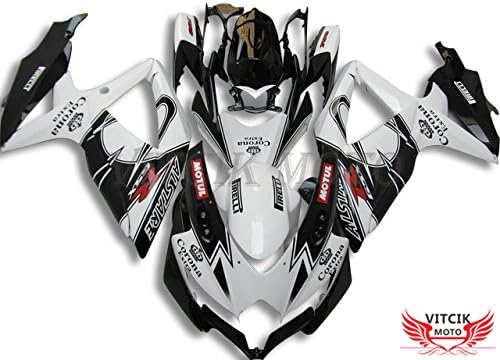 VITCIK (Fairing Kits Fit for GSX-R750 GSX-R600 K8 2008 2009 2010 GSXR 600 750) Plastic ABS Injection Mold Complete Motorcycle Body Aftermarket Bodywork Frame (Black & White) A093