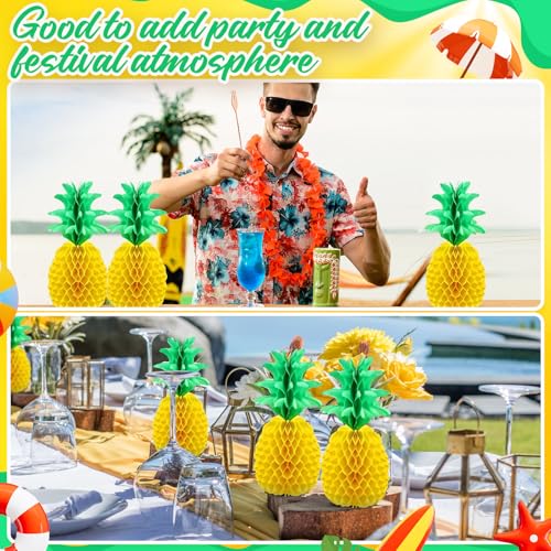 Image of Blulu 14 Inch Pineapple Honeycomb Centerpieces Tissue Paper Pineapple Table Hanging Decorations for Tropical Luau Hawaiian Jungle Party Supplies Favor(20 Pcs)