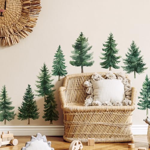 Vinilo Decorativo Árbol de Pino Acuarela Verde 44x43 in miniatura 4