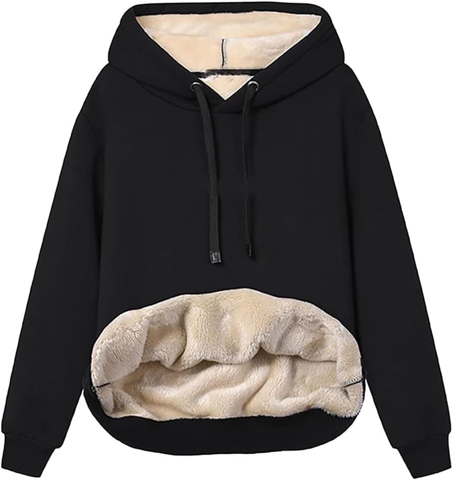 Lviefent Womens Casual Loose Fleece Sherpa Lined Hooded Pullover Sweatshirt Winter Athletic Hoodies Top
