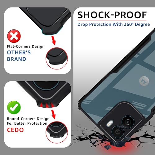 Image of CEDO Backcover for Motorola Moto G06 Power /Moto G06 | Camera Protection Shockproof Bumper-Edge | Acrylic Crystal Clear 360 Degree Protection TPU+PC | Transparent Eagle Back Case Cover (Black)