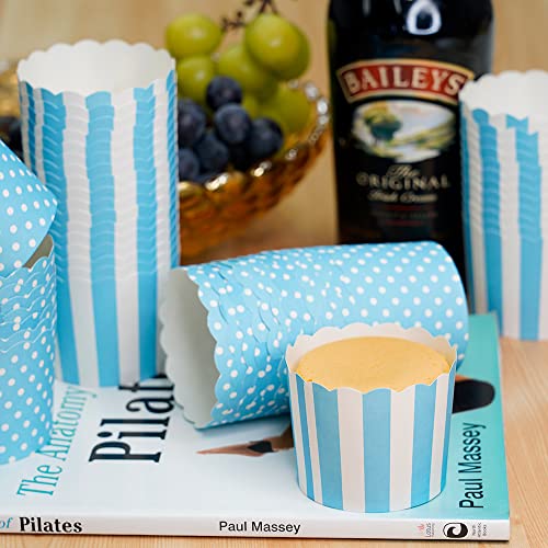 Gemso Paper Baking Cups 60-Pack 6 Oz Greaseproof Baking Cups Cupcake Muffin Cups Disposable Cupcake Wrappers For Birthday Baby Shower And Party Decorations (Blue Polka Dot And Blue Vertical) #TOP6