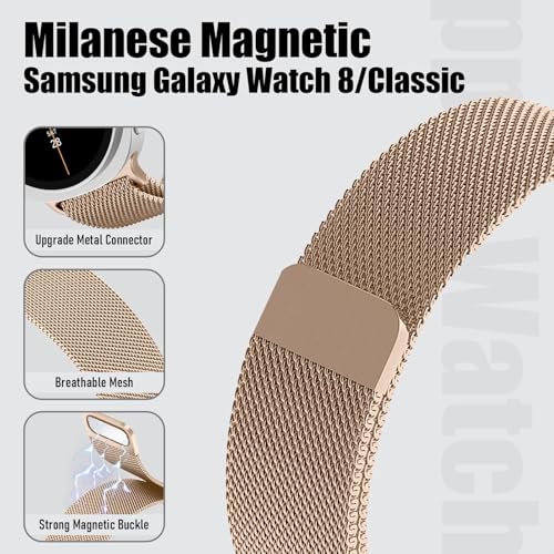 Image of VEMIGON Milanese Loop Metal Band Compatible with Samsung Galaxy Watch 8 40mm 44mm / Watch 8 Classic 46mm, Mesh Magnetic Stainless Steel Replacement Strap (Watch Not Included)