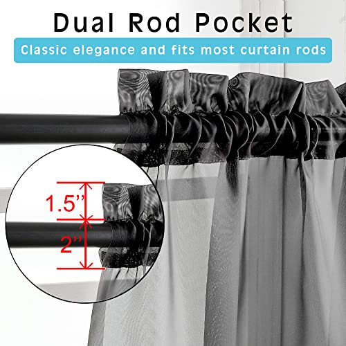 Image of OVZME 2 Panels Sheer Black Curtains 54 Inches Length Window Treatment for Kitchen, Elegant Airy Transparent Curtain Draperies Rod Pocket for Kids Living Room, Each 42 Width 54 Length