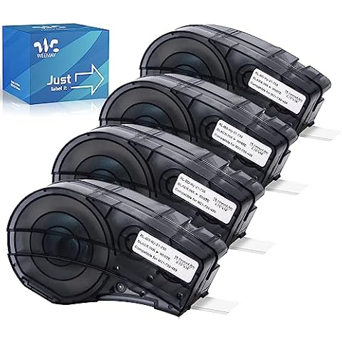 Weemay Nylon Cloth Label Tape Compatible for M21-750-499 Nylon Cloth Wire and Cable Wraps, 3/4 Inchs High Adhesion Black on White Ribbon, 0.75" W x 16' L, 4 Pack Cover