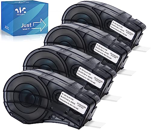 Weemay Nylon Cloth Label Tape Compatible for M21-750-499 Nylon Cloth Wire and Cable Wraps, 3/4 Inchs High Adhesion Black on White Ribbon, 0.75\" W x 16\' L, 4 Pack, Not Compatible with M210 and M211