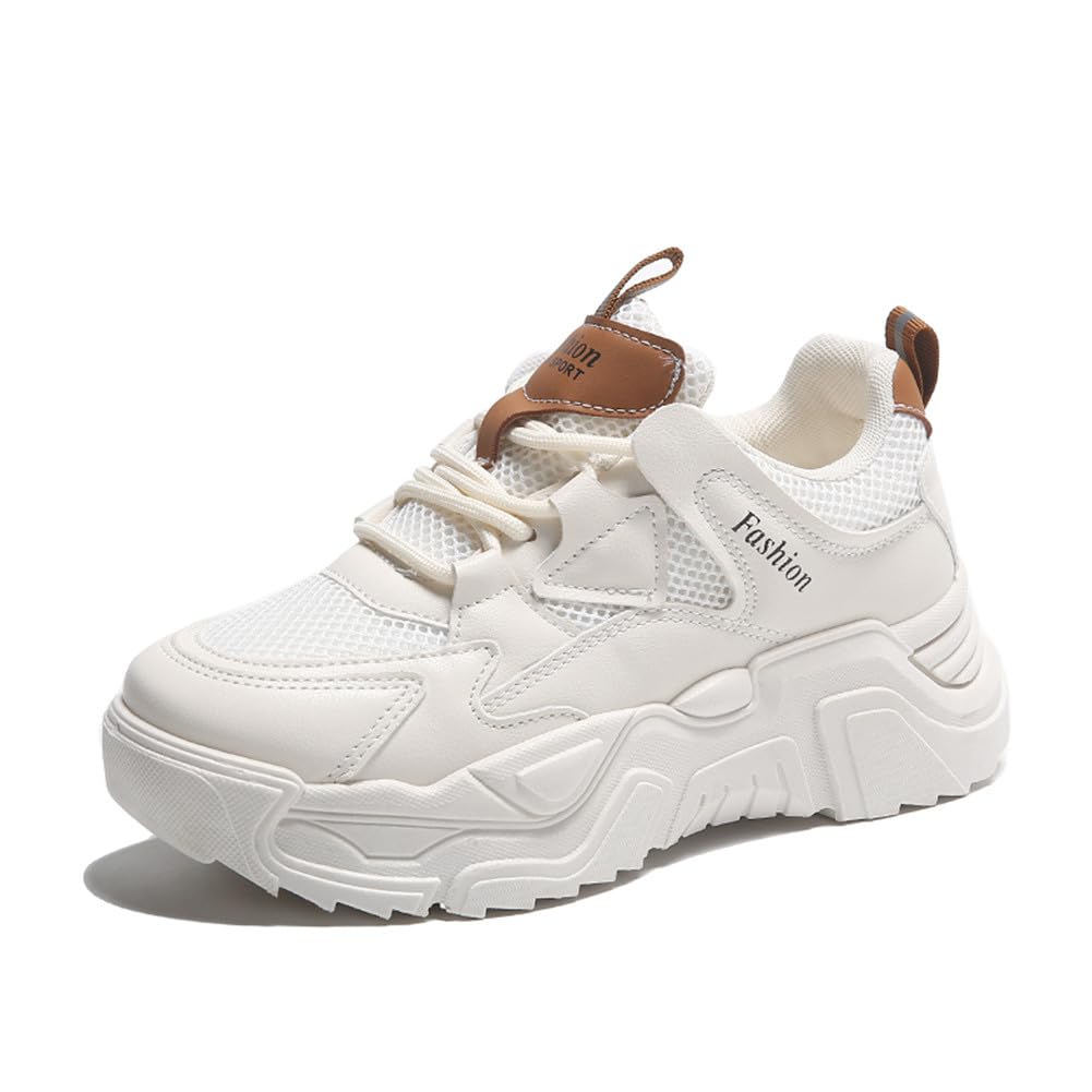 NCNDBWomen's Fashion Color Matching Platform Sports Shoes Mesh Casual Walking Sneakers Size 8 Brown