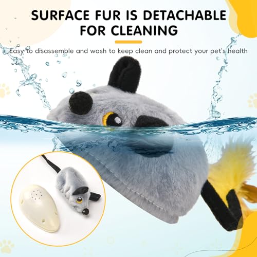 DAOUZL Elektrische Spielmaus für Katzen, Fernbedienung Maus Katzenspielzeug, Interaktives Katzenspielzeug mit LED-Licht Realistischen Geräuschen USB-Aufladung, Katzen (Grau)