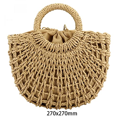 YYW Straw Woven Top Handle Bag Summer Retro Rattan Straw Handbag Shoulder Bag Crossbody Bag with Removable Shoulder Strap4
